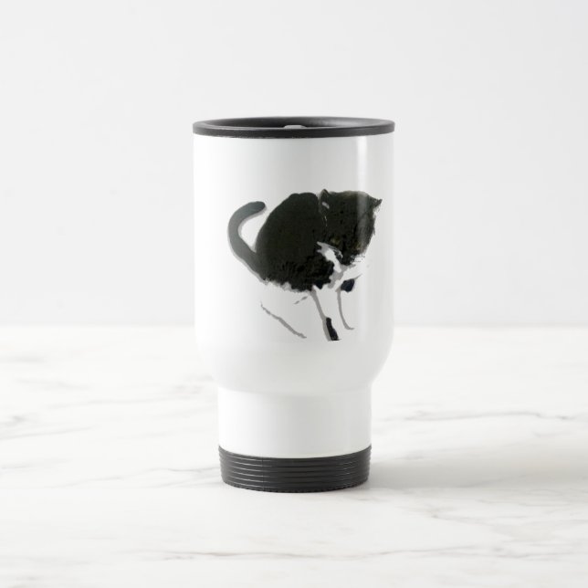 Taza De Viaje Pintura blanco y negro del gato (Centro)