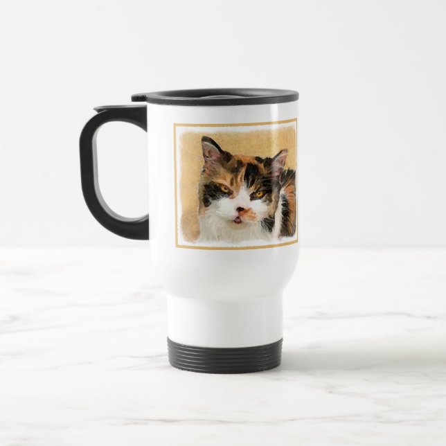 Taza De Viaje Pintura de gato calico - Arte de gato original lin (Izquierda)