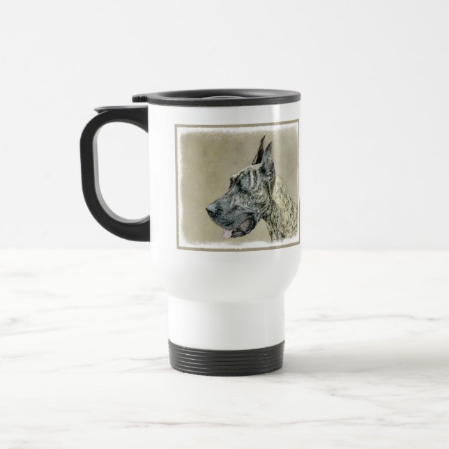 Taza De Viaje Pintura de Great Dane (Brindle) - Arte original de (Izquierda)
