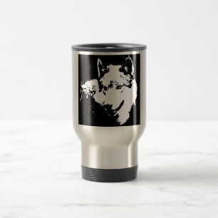 Taza De Viaje Pintura de Lobo Blanco y Negro