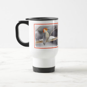 Taza De Viaje Pintura de pájaro de madera roja