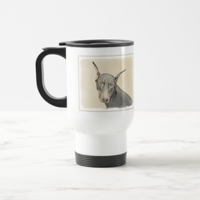 Taza De Viaje Pintura Doberman Pinscher - Original Dog Art (Izquierda)