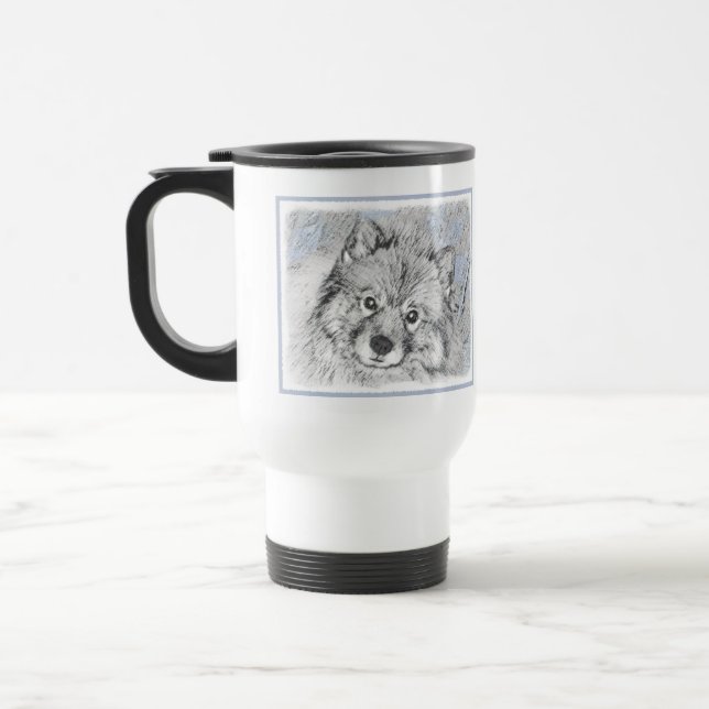Taza De Viaje Pintura Keeshond Beth - Arte Perro Original. (Izquierda)