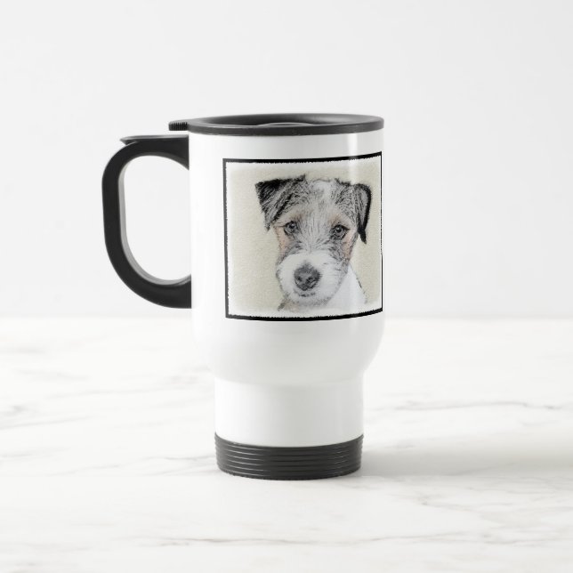Taza De Viaje Pintura Rusell Terrier - Arte Perro Original (Izquierda)