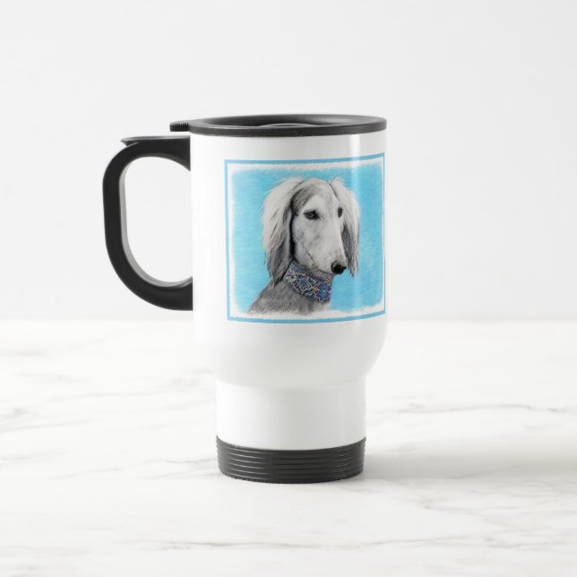 Taza De Viaje Pintura Saluki (plateada) - Arte Perro Original. (Izquierda)