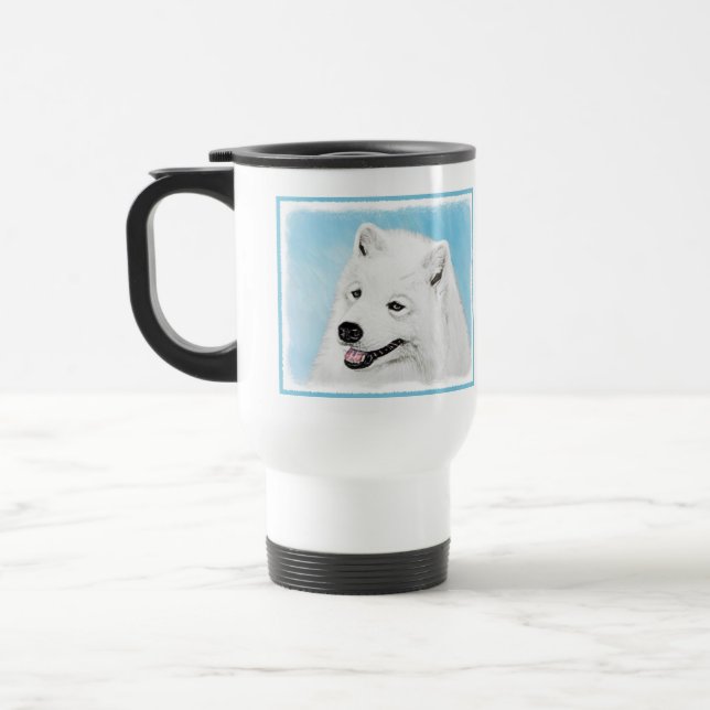 Taza De Viaje Pintura Samoyed - Arte Perro Original Cuto (Izquierda)
