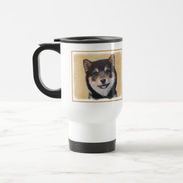 Taza De Viaje Pintura Shiba Inu (Negro y Tan) - Arte de perro (Izquierda)