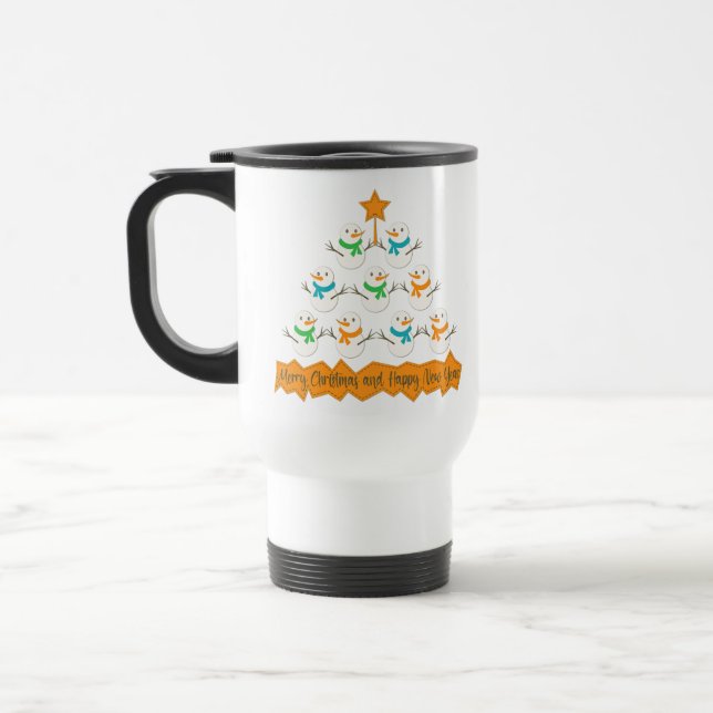 Taza De Viaje Pirámide de árboles de Navidad hecha de muñecos de (Izquierda)