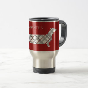 Taza De Viaje Plaid Dachshund en Red Personalizada
