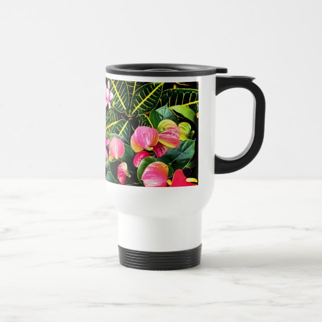 Taza De Viaje Plantas tropicales rosas y verdes (Derecha)