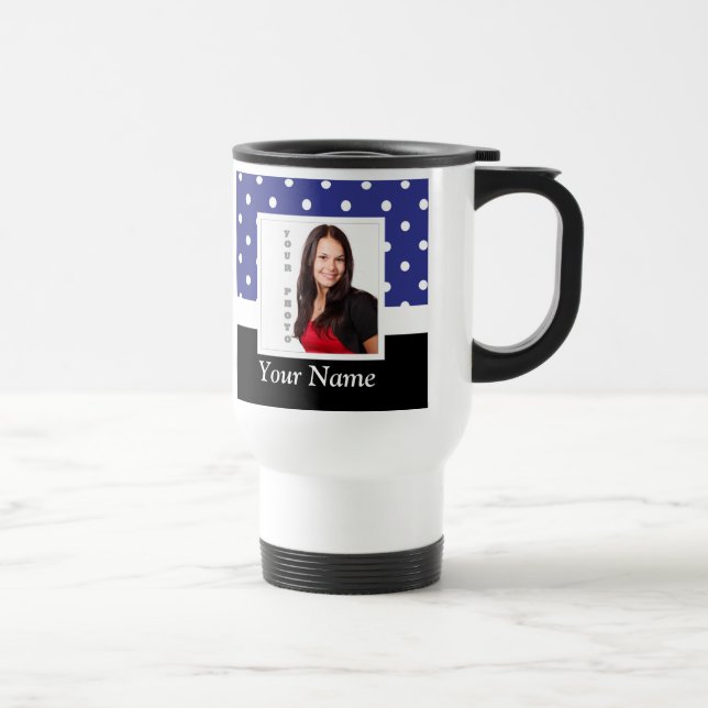 Taza De Viaje Plantilla de foto de puntos de polka azul de la ma (Derecha)