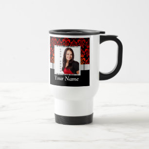 Taza De Viaje Plantilla de fotos de damasco rojo y negro