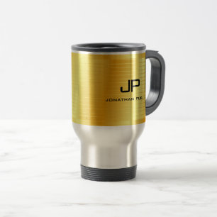 Taza De Viaje Plantilla de Monograma con aspecto dorado Elegante