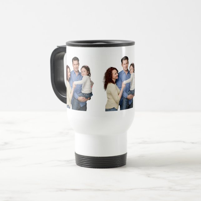 Taza De Viaje Plantilla de tres fotos familiares personalizada (Anverso izquierdo)