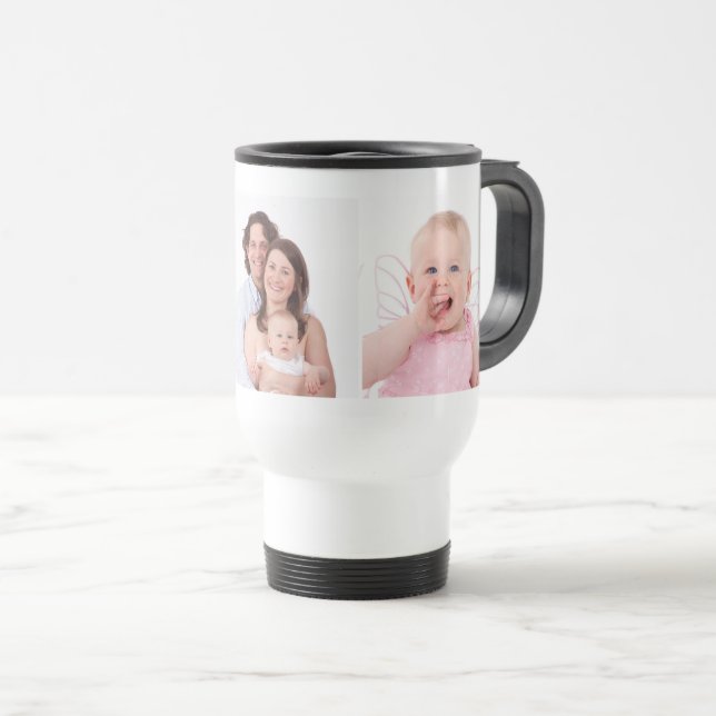 Taza De Viaje Plantilla de tres fotos familiares personalizada (Anverso derecho)