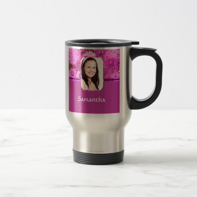 Taza De Viaje Plantilla floral rosada de la foto (Derecha)