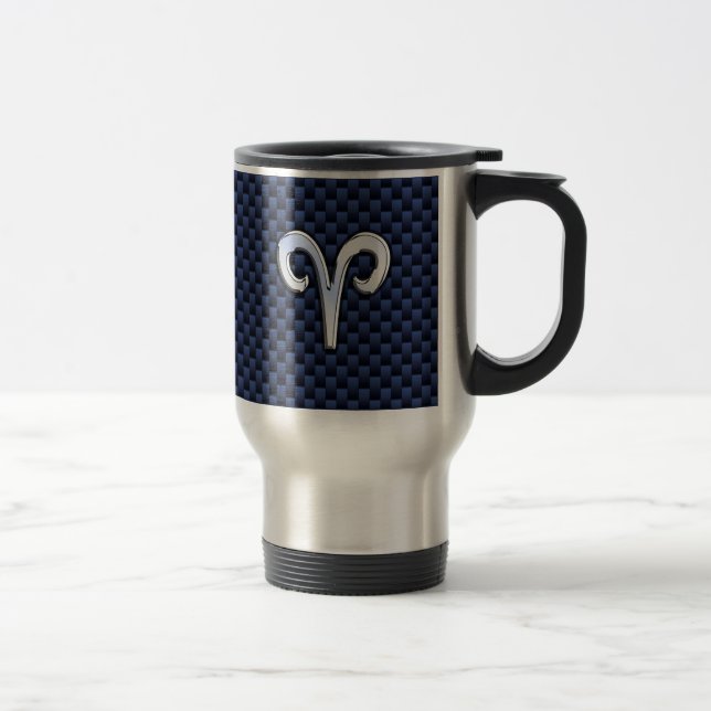 Taza De Viaje Plata Aries Zodiac Rótulo estilo fibra de carbono  (Derecha)