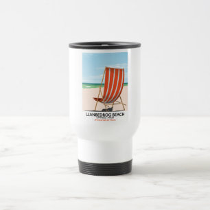 Taza De Viaje Playa de Llanrog, poster costero de Gwynedd Gales