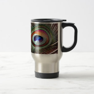 Taza De Viaje Pluma Colorida de Pavo Real de Cobre