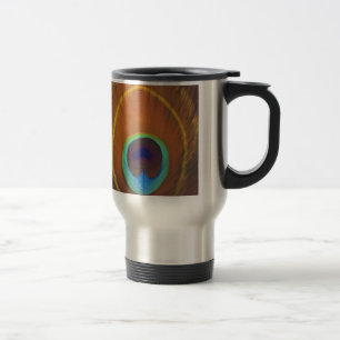 Taza De Viaje Pluma original hermosa del pavo real pintada a