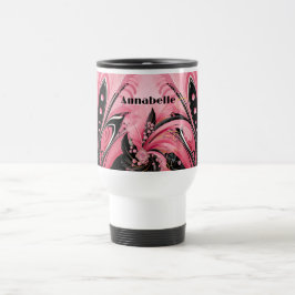 Taza De Viaje Plume Mug de Arte Rosa y Negro