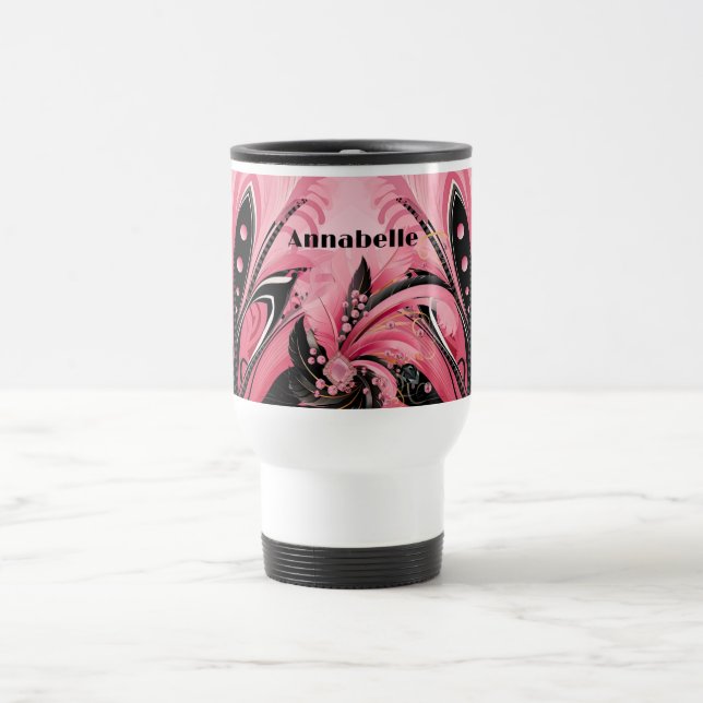 Taza De Viaje Plume Mug de Arte Rosa y Negro (Centro)