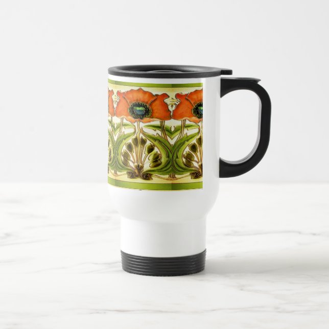 TAZA DE VIAJE POBRE ROJO VERDE ESTILIZADO ART NOUVEAU (Derecha)