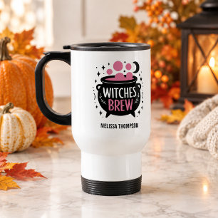 Taza De Viaje Poción de Brujas Nombre Lindo Negro y Rosa Hallowe