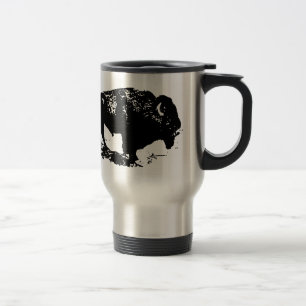Taza De Viaje Pop Art Black Búfalo Blanco Bison Silhouette
