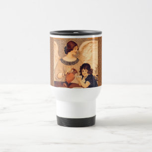 Taza De Viaje Póster Antiguo del Ángel de Chocolate Francés: Art