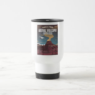 Taza De Viaje Póster de dibujos animados vintage del volcán Aren
