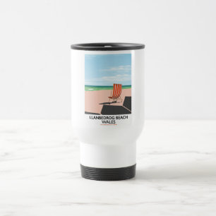 Taza De Viaje Póster de viajes en la playa de Llansmg Beach Wale
