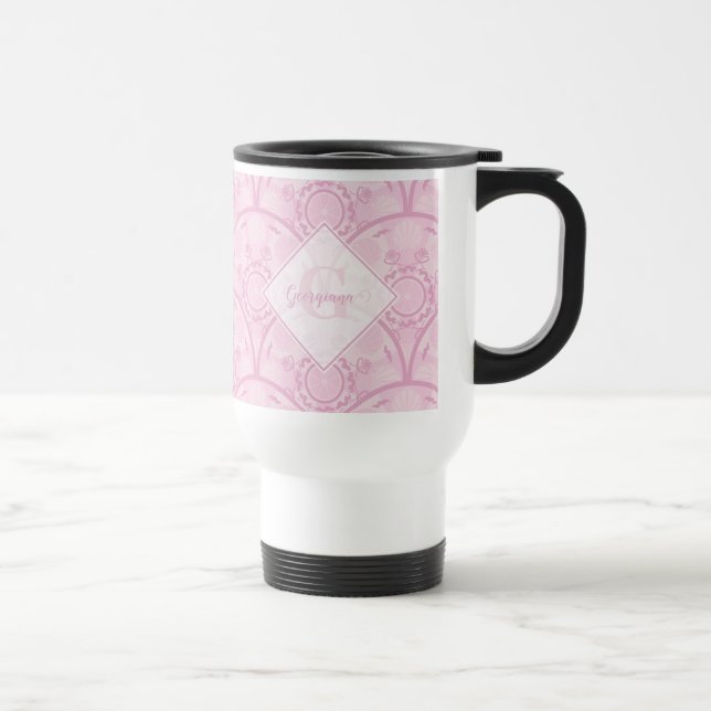 Taza De Viaje Preppy personalizada en Mandala rosa Art Deco (Derecha)