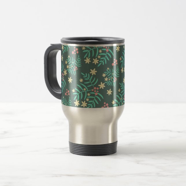 Taza De Viaje Pretty Botanical Leaves and Berries Blue Pattern (Anverso izquierdo)