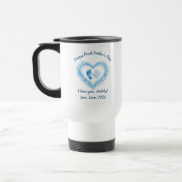 Taza De Viaje Primer Día del Padre Huella de Corazón Acuarela Az