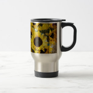 Taza De Viaje Primitivo Barn Wood País Occidental Sunflowers
