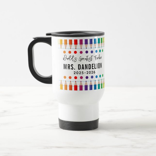 Taza De Viaje Profesora de guardería Rainbow Crayons (Izquierda)