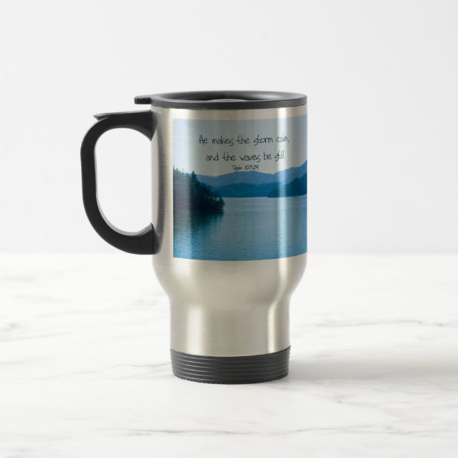 Taza De Viaje Ps 107:29 Hace la tormenta tranquila (Izquierda)