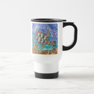 Taza De Viaje Psicodelia Mar Turtle Seahorse Art