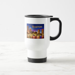 Taza De Viaje Puerto de Boston en el texto BOSTON de la noche
