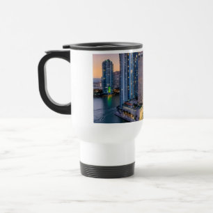 Taza De Viaje Puesta de sol del horizonte de Miami con el hotel 