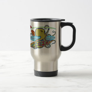 Taza De Viaje Pulpo de Halloween que practica surf