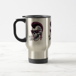 Taza De Viaje Punk Calavera Vibes. Guay Skull con gafas de sol D