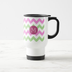 Taza De Viaje Puntadas verdes rosas claras del círculo del