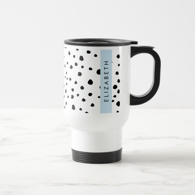 Taza De Viaje Puntos dálmatas, puntos, negro y blanco, tu nombre (Derecha)