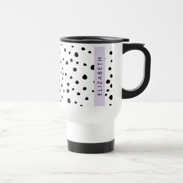 Taza De Viaje Puntos dálmatas, puntos, negro y blanco, tu nombre (Derecha)