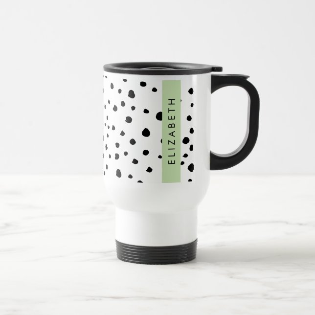 Taza De Viaje Puntos dálmatas, puntos, negro y blanco, tu nombre (Derecha)