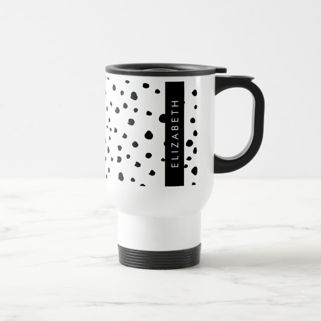 Taza De Viaje Puntos dálmatas, puntos, negro y blanco, tu nombre (Derecha)
