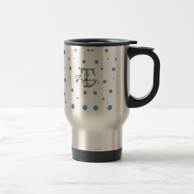 Taza De Viaje Puntos de polka azul y verde personalizados (Derecha)
