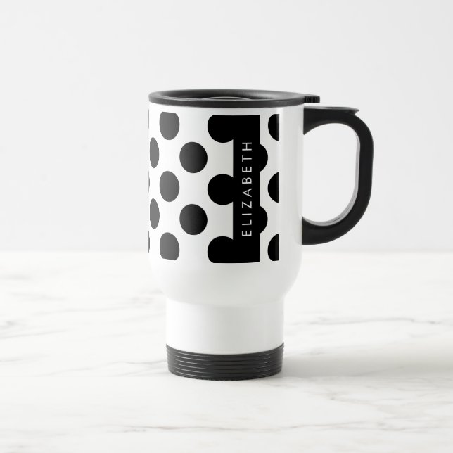 Taza De Viaje Puntos de Polka blancos y negros, punteados, tu no (Derecha)